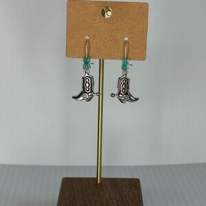 Silver and Turquoise Western Boot Earrings